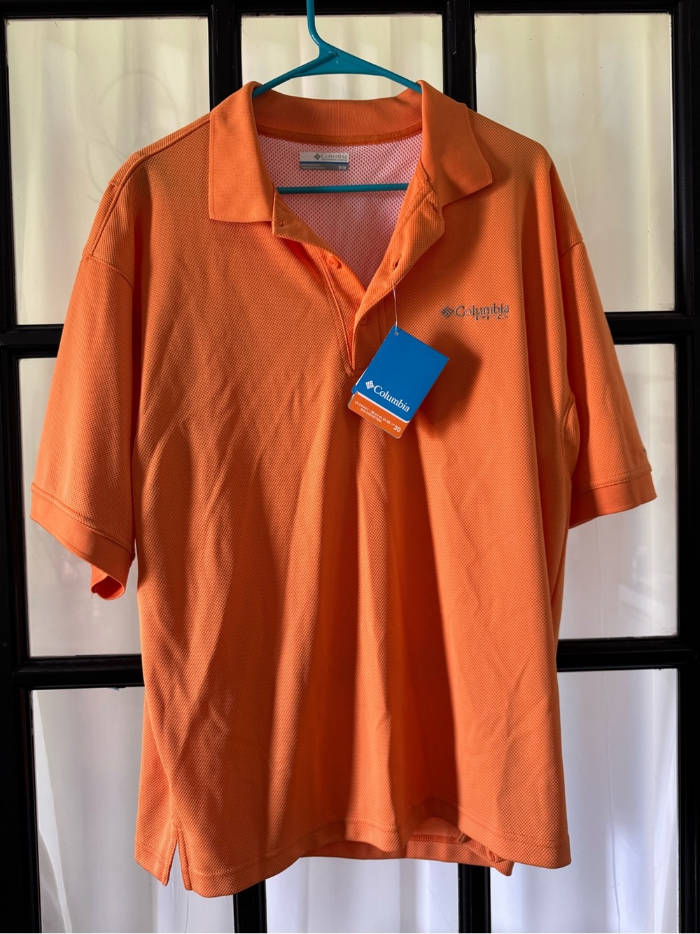 NWT Columbia New Omni-Shade UPF30 Sun ProtectionOrange/Coral Short-Sleeve Polo